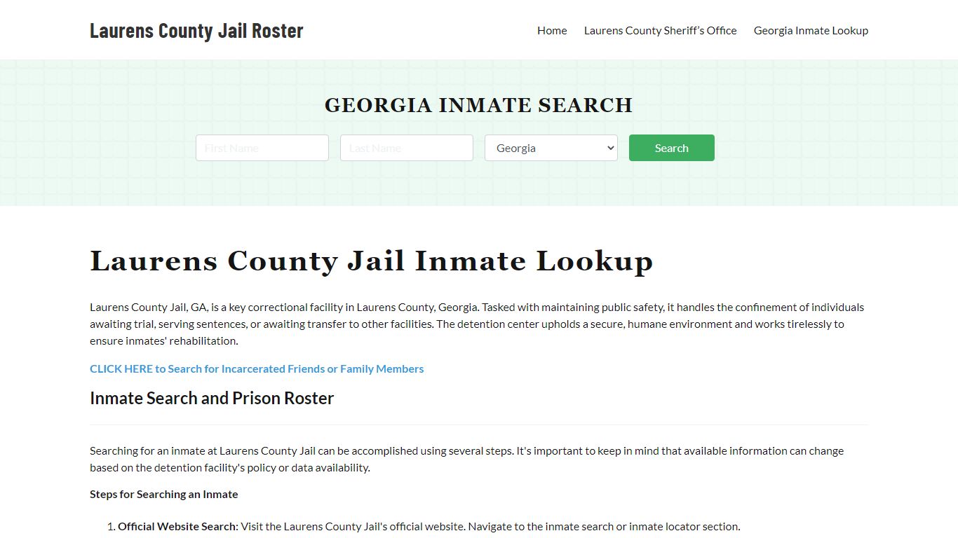 Georgia Inmate Search, Jail Rosters - Laurens County Jail